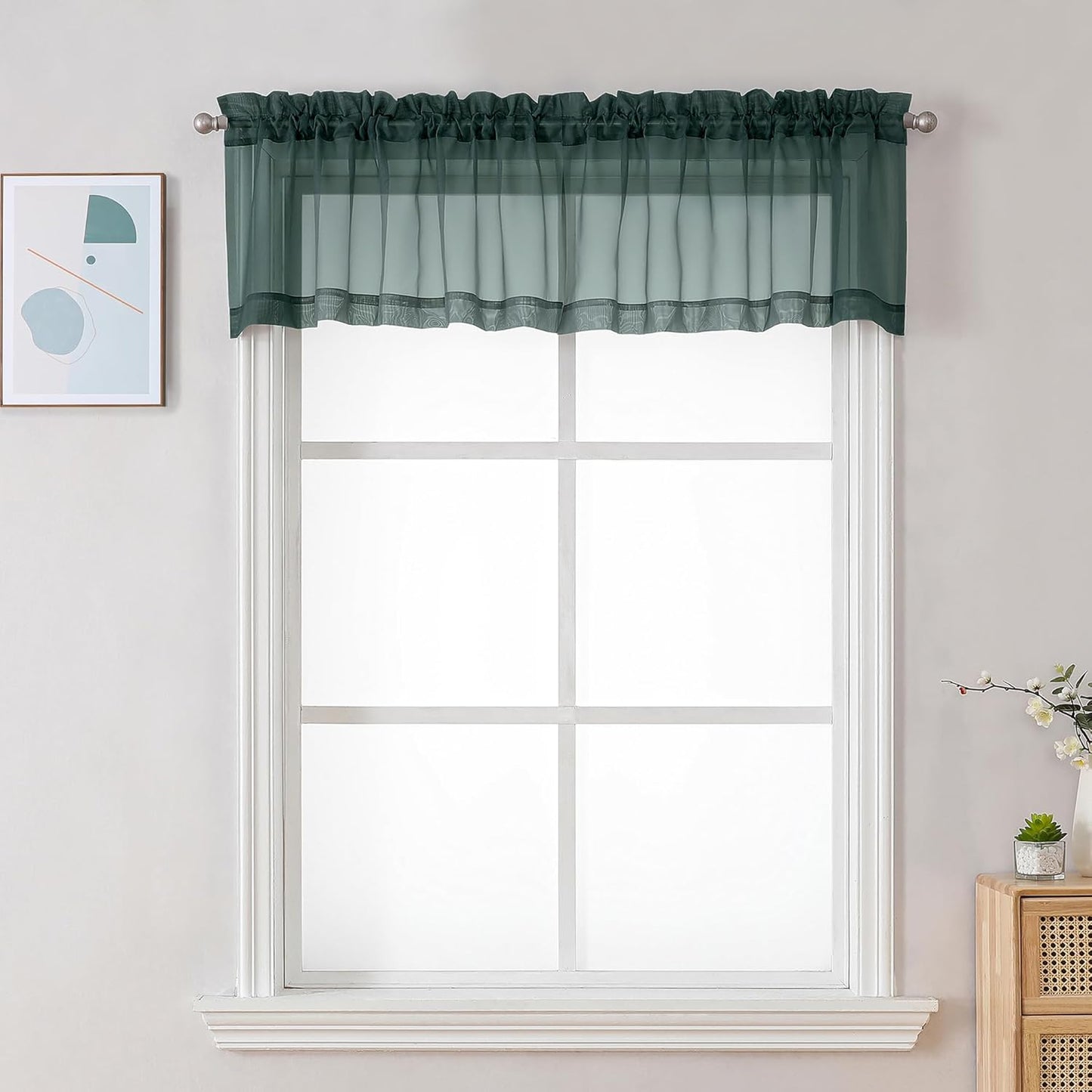 Chyhomenyc Sheer White Valances for Windows 2 Pack, Small Window Curtains for Living Room Bathroom Cafe Laundry Basement, Modern Top Dual Rod Pocket Voile Curtain, 42W x 14L inches, White - Colors B