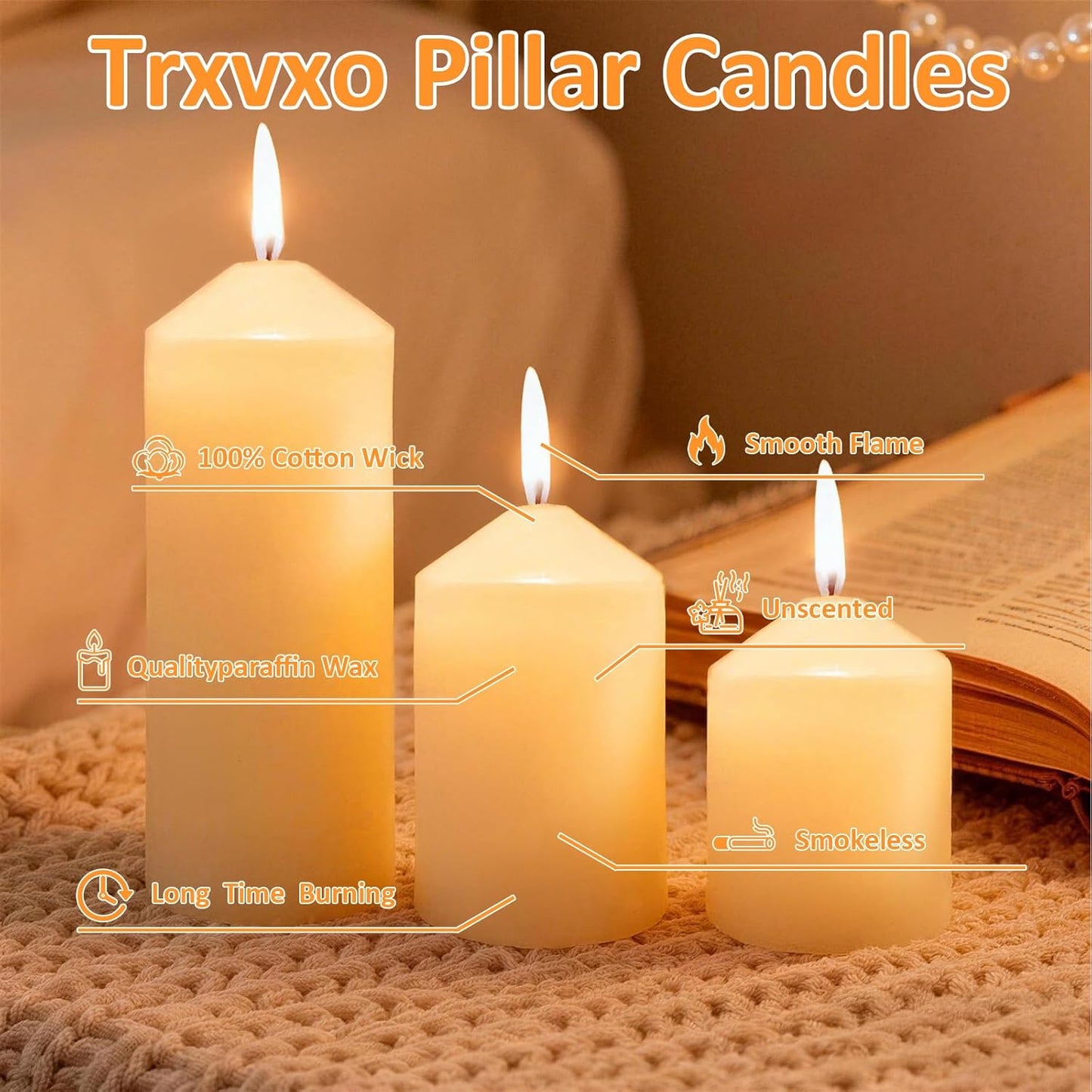 18 Pcs Ivory Pillar Candles Bulk Set，3 Different Lengths 2 x 3/4/6 Inch (6 Each)，Hurricane Candles，Dripless Unscented Smokeless，Gives You a Better Atmosphere When Organizing an Event Party.