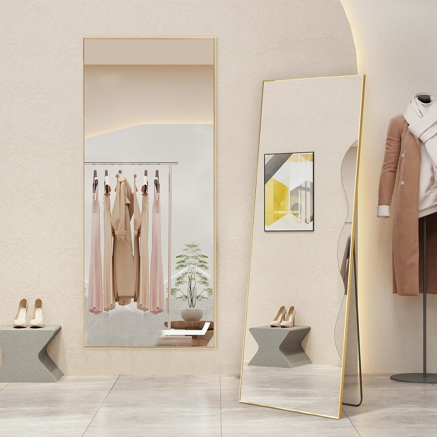 Mirror Full Length, Upgraded Body Wall Mirrors with Shatter-Proof Glass, Floor Standing, Hanging or Leaning, Tall Mirror with Stand Aluminum Alloy Frame for Bedroom