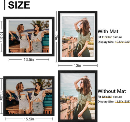 Vittanly 8x10 Picture Frames Set of 9, Shatter Resistant Plexiglass, Display 5x7 Pictures with Mat or 8x10 without Mat, Photo Frames for Wall or Tabletop, Engineered Wood, Black - Colors A