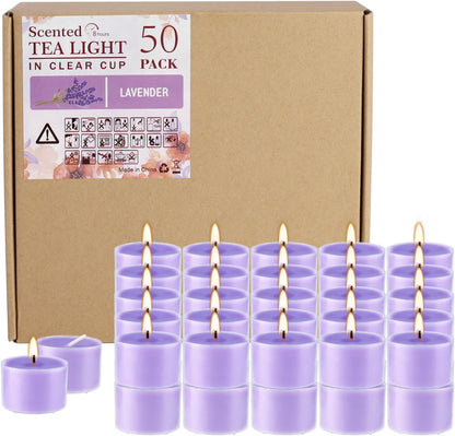 Rose Scented Candle Tealight Candles in Clear Cup, 8 Hours Consistent Smkless Clean Burning, Great for Valentine's Day Holiday, Wedding, Spa, Emergency and Home Decoration（Pink，50 Pack）