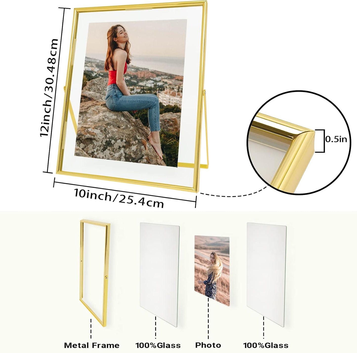Qiannhee 8x10 Floating Frames Set of 2, Double Glass Desktop Picture Frames, Holds Multiple Photo Sizes, Photo Frame with Metal Stand