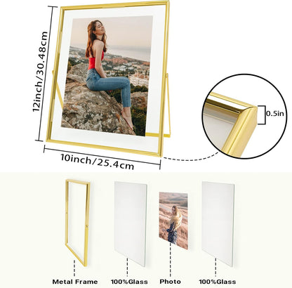 Qiannhee 8x10 Floating Frames Set of 2, Double Glass Desktop Picture Frames, Holds Multiple Photo Sizes, Photo Frame with Metal Stand