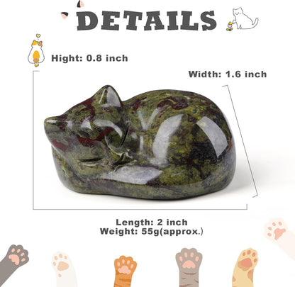 YATOJUZI 2" Cat Decors Statue Opal Moonstones Crystals Opalite Sleeping Cats Gemstone Hand-Carved Cute Animal Figurines Home Office Desk Decor Stocking Stuffers Cat Themed Ornaments Gifts for Women