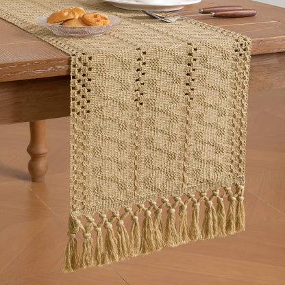 Socomi Boho Table Runner Summer Farmhouse Rustic Dining Kitchen Centerpiece Decor Small Macrame Woven Cotton Linen Coffee Table Runner for Dresser Scarf Home Decor 12x36 inch Beige