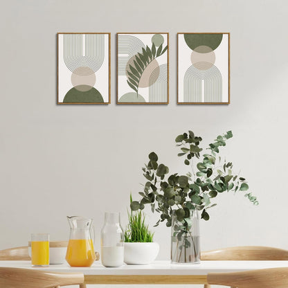 Bwodke Boho Wall Art, Framed Abstract Wall Art, Green Botanical Neutral Canvas Wall Decor, Large Mid Century Plant Pictures Set of 3, Modern Minimalist Paintings, for Bedroom Living Room Bathroom