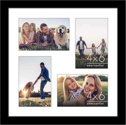 Americanflat 4x6 Collage Picture Frame with Shatter-Resistant Glass - Fits Five 4x6 Photos or Use as One 11x14 Picture Frame - Signature Collection - Collage Frames for Wall Display - Black