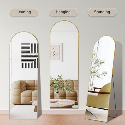 OLIXIS Black Arched Full Length Mirror 60"x16" for Bedroom, Full Body Mirror with Stand, Hanging or Leaning for Wall, Aluminum Alloy Thin Frame Floor Standing for Living Room