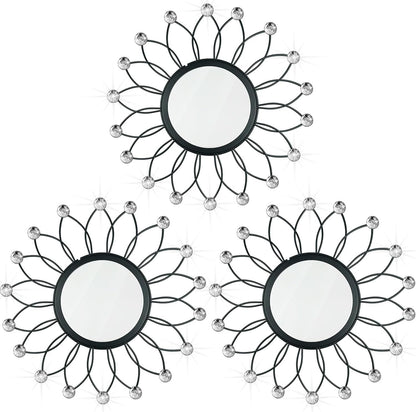 3 Pack Metal Mirrors for Wall Sunburst Wall Mirrors Home Décor Decorative Hanging Wall Art for Living Room Bedroom Entryway (Gold, Flower+Sunburst)
