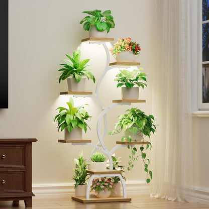EVAWOO Plant Stand Indoor with Grow Light - 8 Tiered Plant Shelf Indoor, Corner Plant Stand, 49" Tall Plant Shelf with Lights for Indoor Growing, Lighted Flower Holder for Living Room, Balcony, Black