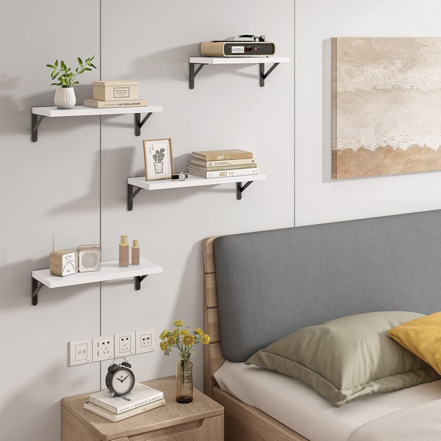 YGEOMER Floating Shelves for Wall, Different Sizes Dark Carbonized Brown Wall Shelves for Living Room, Bathroom, Bedroom, Kitchen, Home Decor (Set of 4)