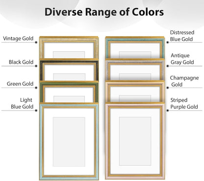 Golden State Art,11x14 Ornate Picture Frame for 8x10 Photo with Mat or 11 x 14 Prints without Mat,Real Glass Wall Display(Color:Green Gold)