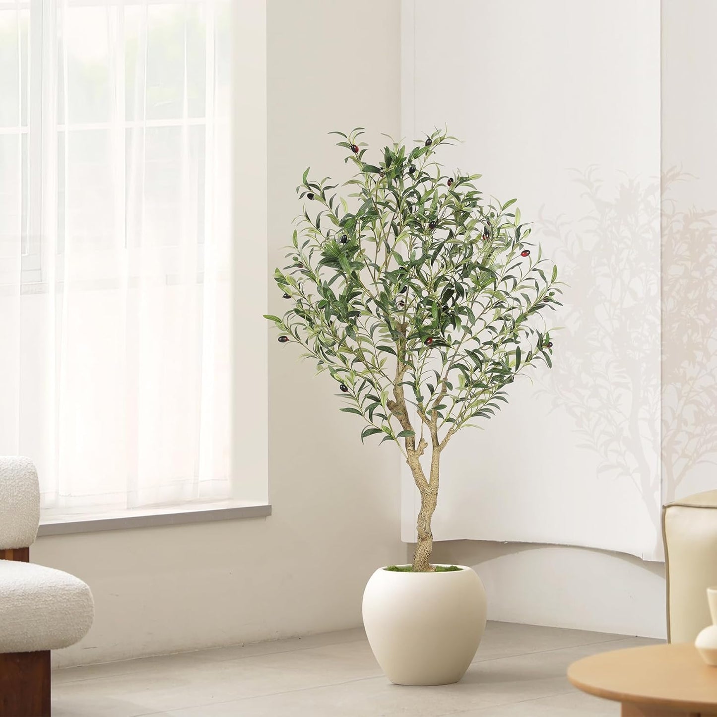 LYERSE Olive Trees Artificial Indoor - Faux Olive Tree 7ft with Large Olive Branches and Lifelike Fruits - Fake Olive Tree for Modern Home Office House Living Room Decor