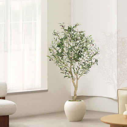 LYERSE Olive Trees Artificial Indoor - Faux Olive Tree 7ft with Large Olive Branches and Lifelike Fruits - Fake Olive Tree for Modern Home Office House Living Room Decor