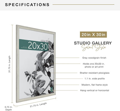 MCS Studio Gallery 16x24 Poster Frame Black Woodgrain Engineered Wood, Vertical & Horizontal Wall Hanging Large Picture Frame for Photos, Posters & Art Prints (1-Pack)