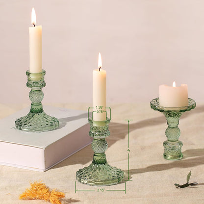 DARJEN Candlestick Holders Set,12Pcs 4" H Taper Candle Holders Bulk, Clear Glass Candle Holders for Wedding, Spring Party, Romantic Dinner, Festival & Windowsill Decor