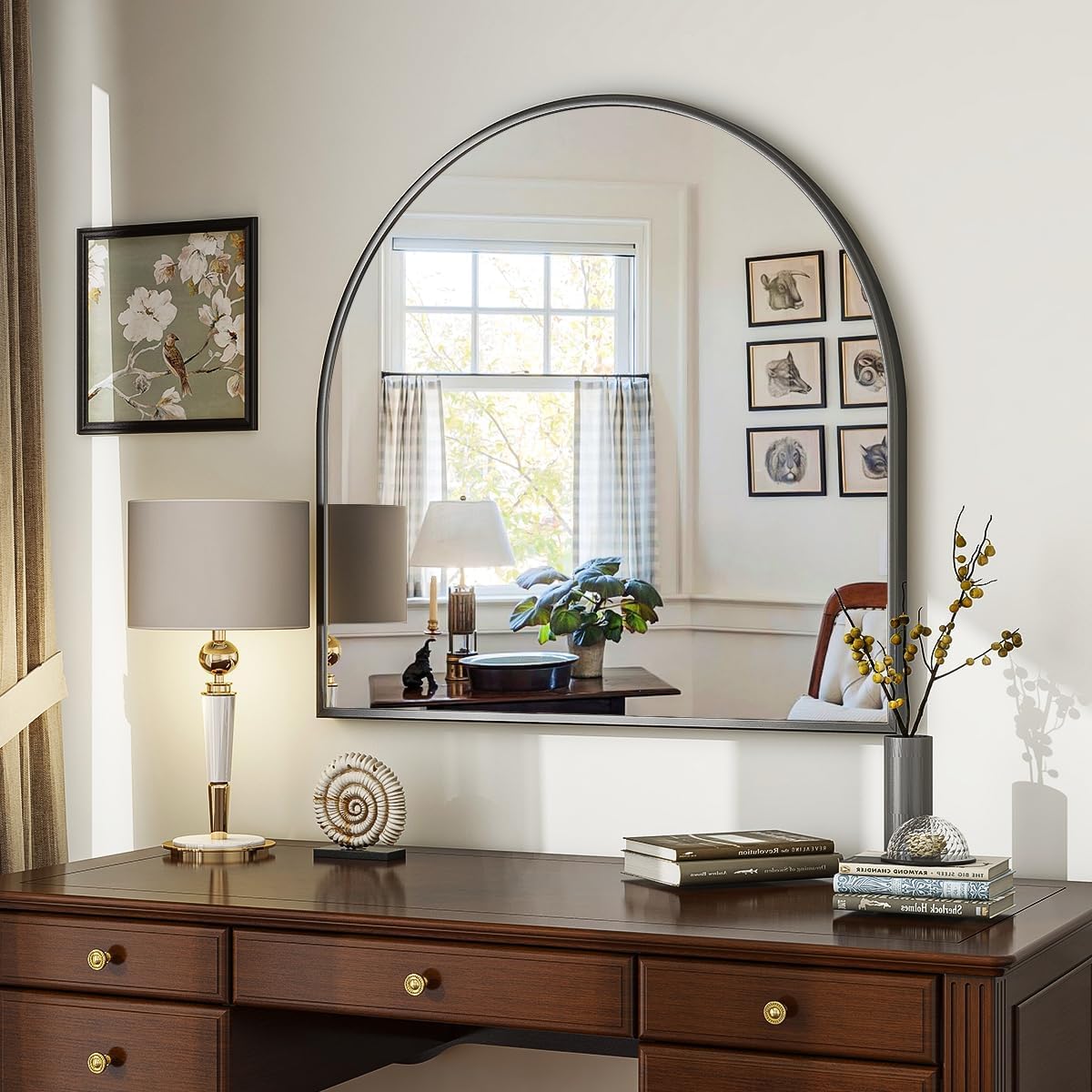 VooBang Arched Wall Mirror, 24 x 36 inch Arch Bathroom Mirror, Wall Mounted Vanity Mirror with Arch Metal Frame, Modern Bathroom Vanity Mirror for Bedroom, Living Room, Hanging or Leaning, Black