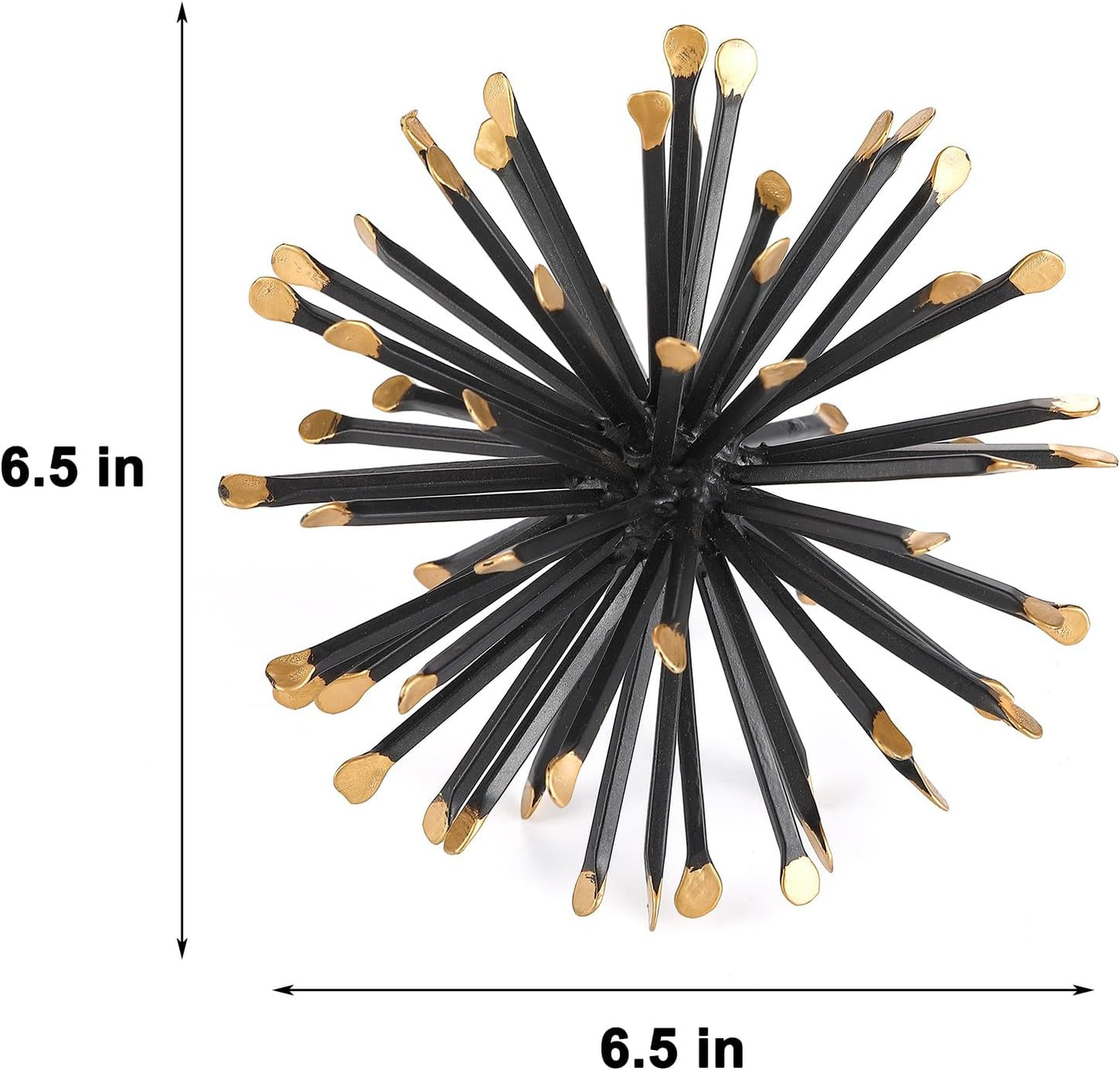 6.5 Inch Starburst Table Decoration, Modern Metal Decorative Spike Tabletop Sculpture Shelf Accents, Black & Gold