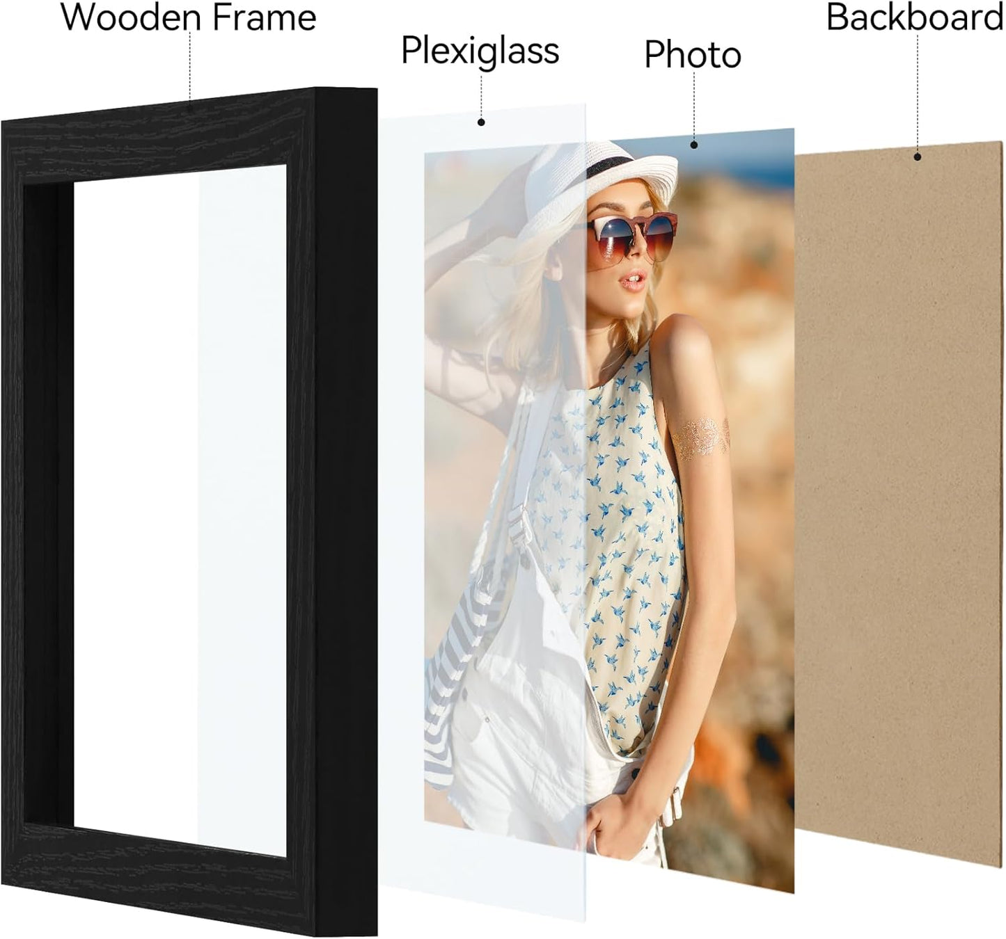 Vittanly 11x14 Picture Frame, Display Pictures 8x10 with Mat or 11x14 without Mat, Photo Frame for Wall Mounting, Black, 1 Pack - Colors A