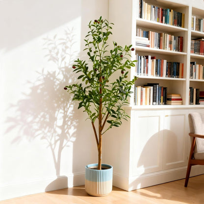 6FT Artificial Olive Tree Indoor, Tall Faux Olive Tree with Pot&Basket, Large Fake Olive Tree with Realistic 1080 Silk Leaves and 60 Fruits for Living Room Home Office Decor.