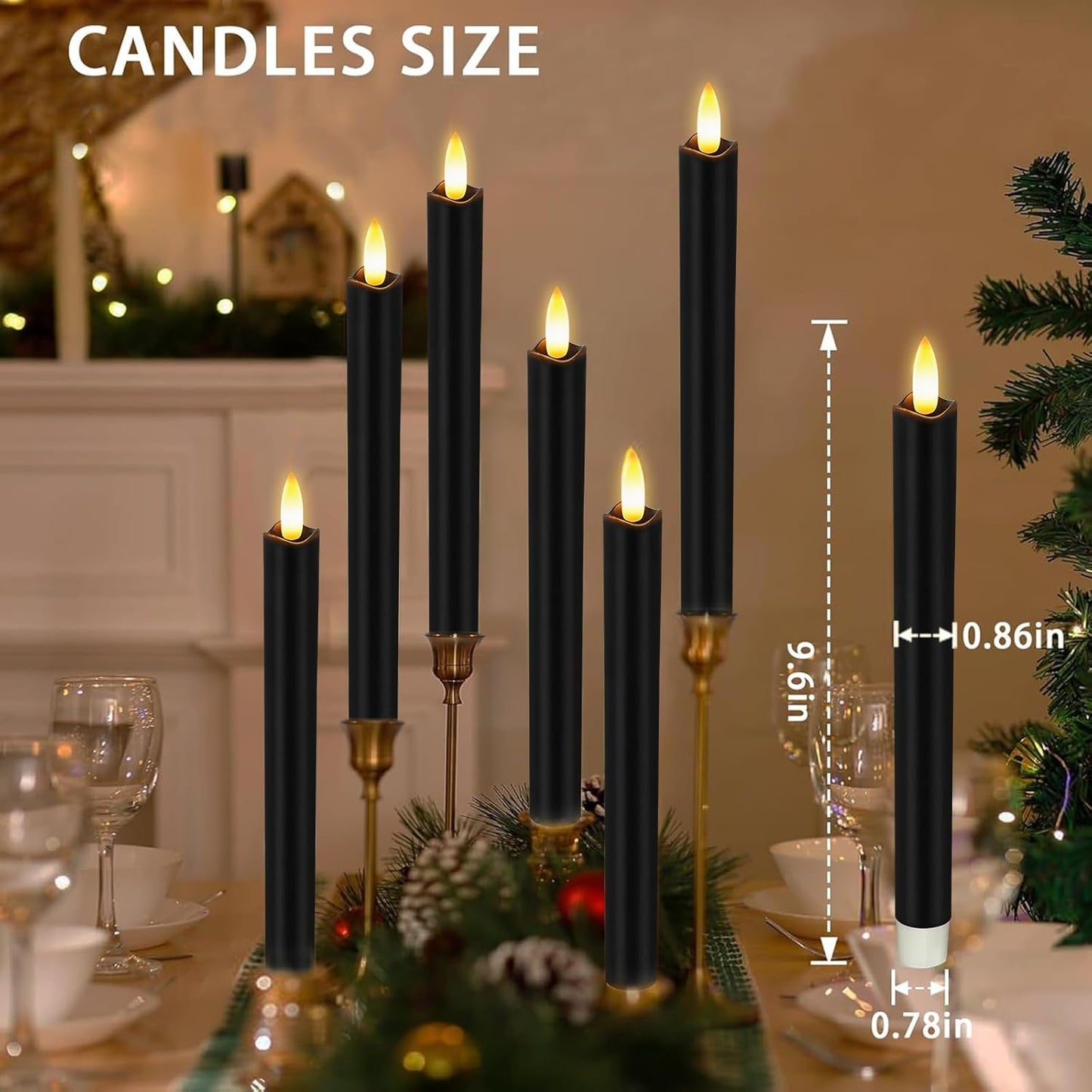 KSWING Upgraded Real Wax Short LED Flameless Taper Candles with Remote, 6 PCS White Candlesticks Battery Operated 3D Flickering - 6" Realistic Fake Candle Sticks for Home/Wedding/Fireplace Xmas Decor