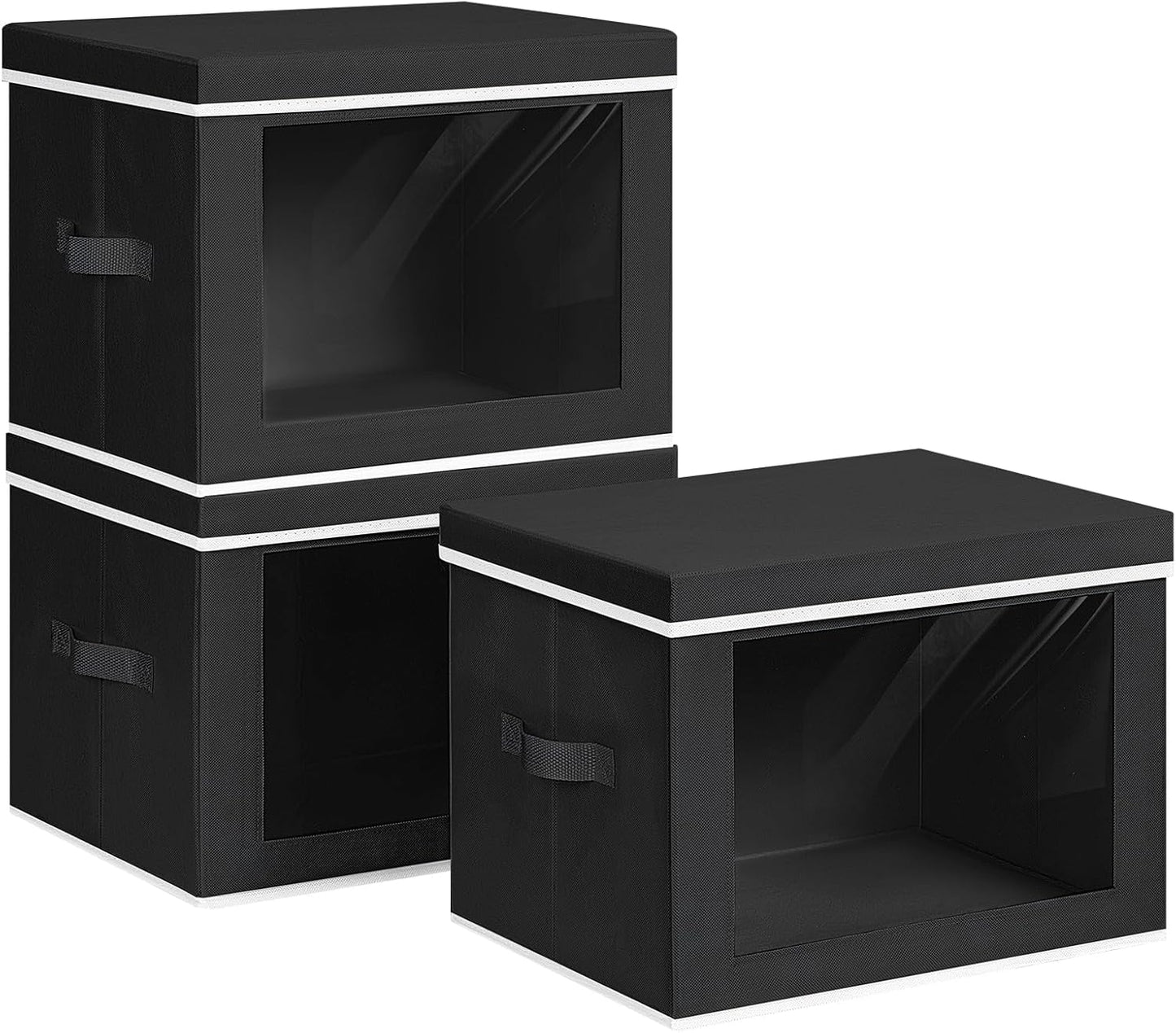 Homsorout Storage Bins with Lids - Fabric Closet Storage Bins with Window, Collapsible Baskets for Shelves 4 Pack, Home Decorative Boxes for Clothes, Closet, Office, Grey