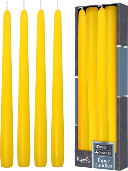 Hyoola Tall Taper Candles - 10 Inch Metallic Gold Unscented Dripless Taper Candles - 8 Hour Burn Time - 4 Pack
