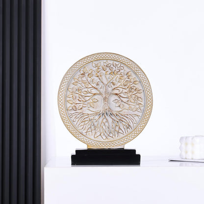 DOVDOV Abstract Circular Tree of Life Decorative Sculpture, Black and Gold Home Decor, Modern Art Home Accent Suitable for Office Shelves, Coffee Tables, and Above Cabinet Decorative Statue.