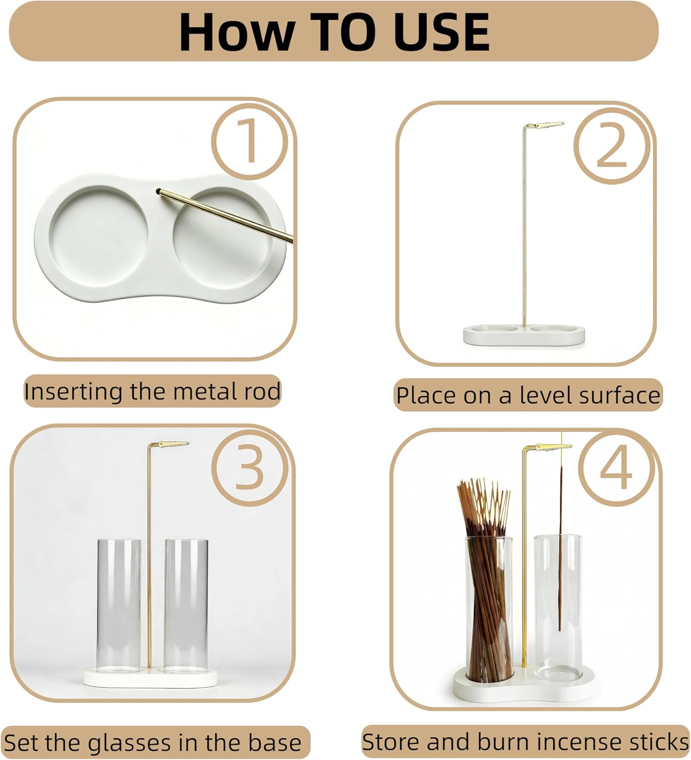 Incense Holder,2 in 1 Incense Sticks Burner Holder with Storage,Hang Upside Down Incense Holder for Sticks with Glass Ash Catcher for Meditation Yoga Spa Room Decor (Brown)