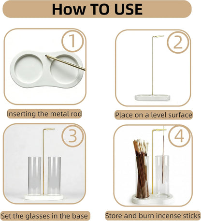 Incense Holder,2 in 1 Incense Sticks Burner Holder with Storage,Hang Upside Down Incense Holder for Sticks with Glass Ash Catcher for Meditation Yoga Spa Room Decor (Brown)