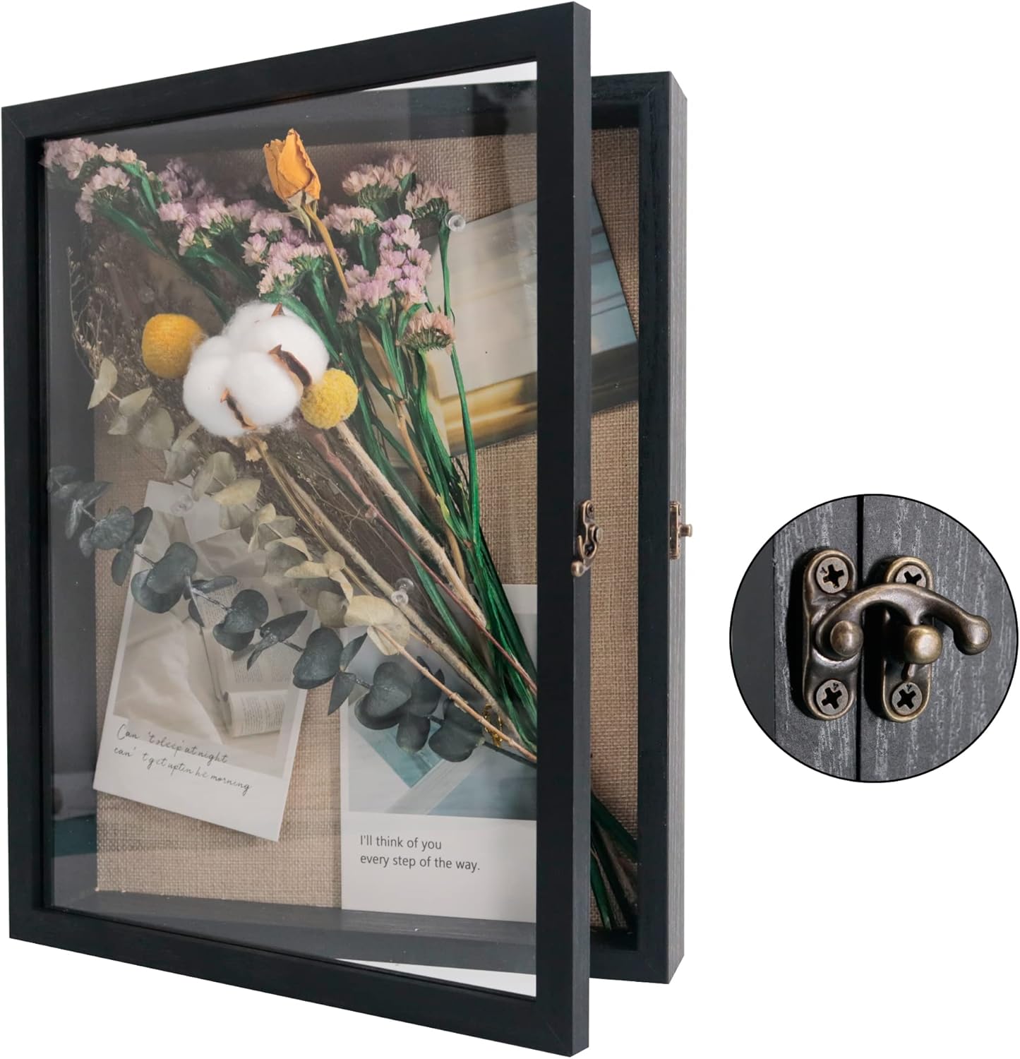 GraduatePro Shadow Box Frame 11x14 Display Case with Linen Back, Real Glass Window Door with Hinge, Picture Frame Wedding Bouquet Memorabilia Medals Photos Memory Box for Keepsakes, Carbonized Black