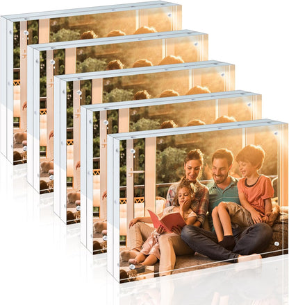 Egofine 4x6 Acrylic Frames 6 Pack, 20mm Thicker Frameless Clear Picture Frames, Double Sided Magnetic Picture Frames, Free Standing Desktop Display