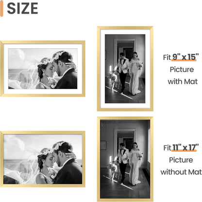 upsimples 11x14 Picture Frame Set of 5, Display Pictures 8x10 with Mat or 11x14 Without Mat, Wall Gallery Photo Frames, Black