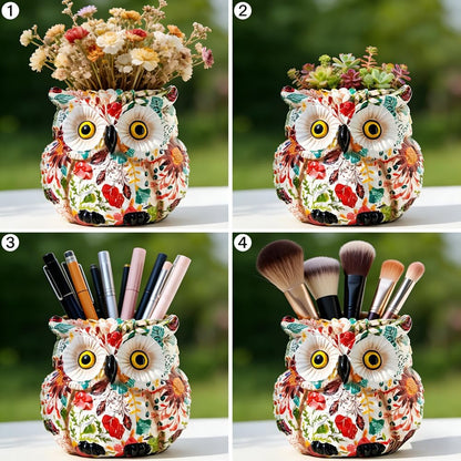 Owl Planter, Owl Succulent Pots, Funny Plant Pots Indoor/Outdoor, Decorative Garden Flower Pot, Cute Small Planters for office Home Decor, Unique Statue Figurine Gifts for Women Mother Teacher Red