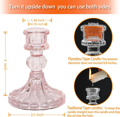 Glass Candlestick Holder,Striped Taper Candle Holders,Set of 6 Candle Stand for Table Centerpieces, Home Decor,Weddings,Festival and Parties (Clear Stripe Pattern)