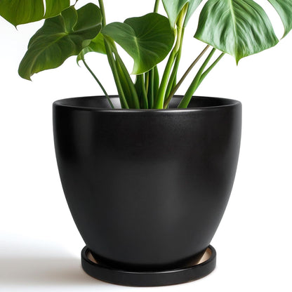 10 Inch Ceramic Planter Pot Round Plant Pot for Indoor Plants Outdoor Large Flower Pot with Drainage Hole and Saucer Blue