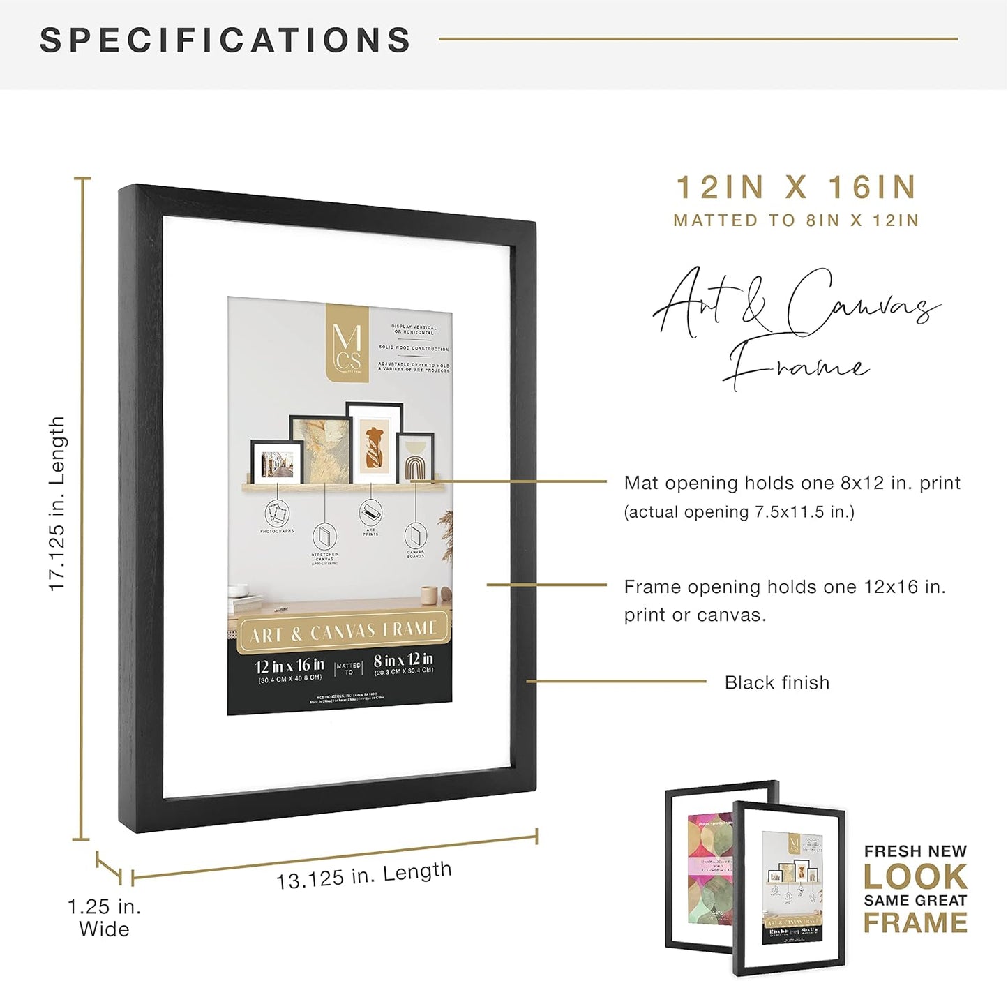 MCS Canvas Float Frames 8x10 Frame, Black Frame for Finished Canvases, Vertical & Horizontal Wall Hanging Frame with Adhesive for Canvas Paintings (1-Pack)