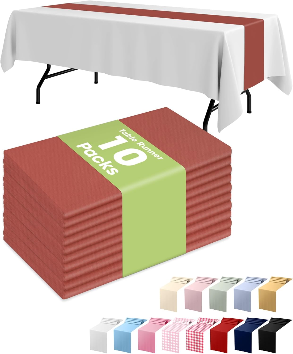Pureegg Gold Plastic Table Runners - 10 Pack, 14'' x 108'', Water Resistant & Disposable Centerpiece Decorations for Table Cloth, Wedding, Birthday, Holiday, Baby Shower, Party, Home Decor