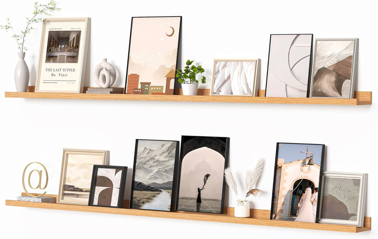 Heimlove Picture Ledge Shelf, Floating Shelves Set of 2, 24 Inches Picture Shelf for Wall with Ledge, Kids Bookshelf Wall Mounted for Living Room Bedroom Decor Books Photo Frames - White