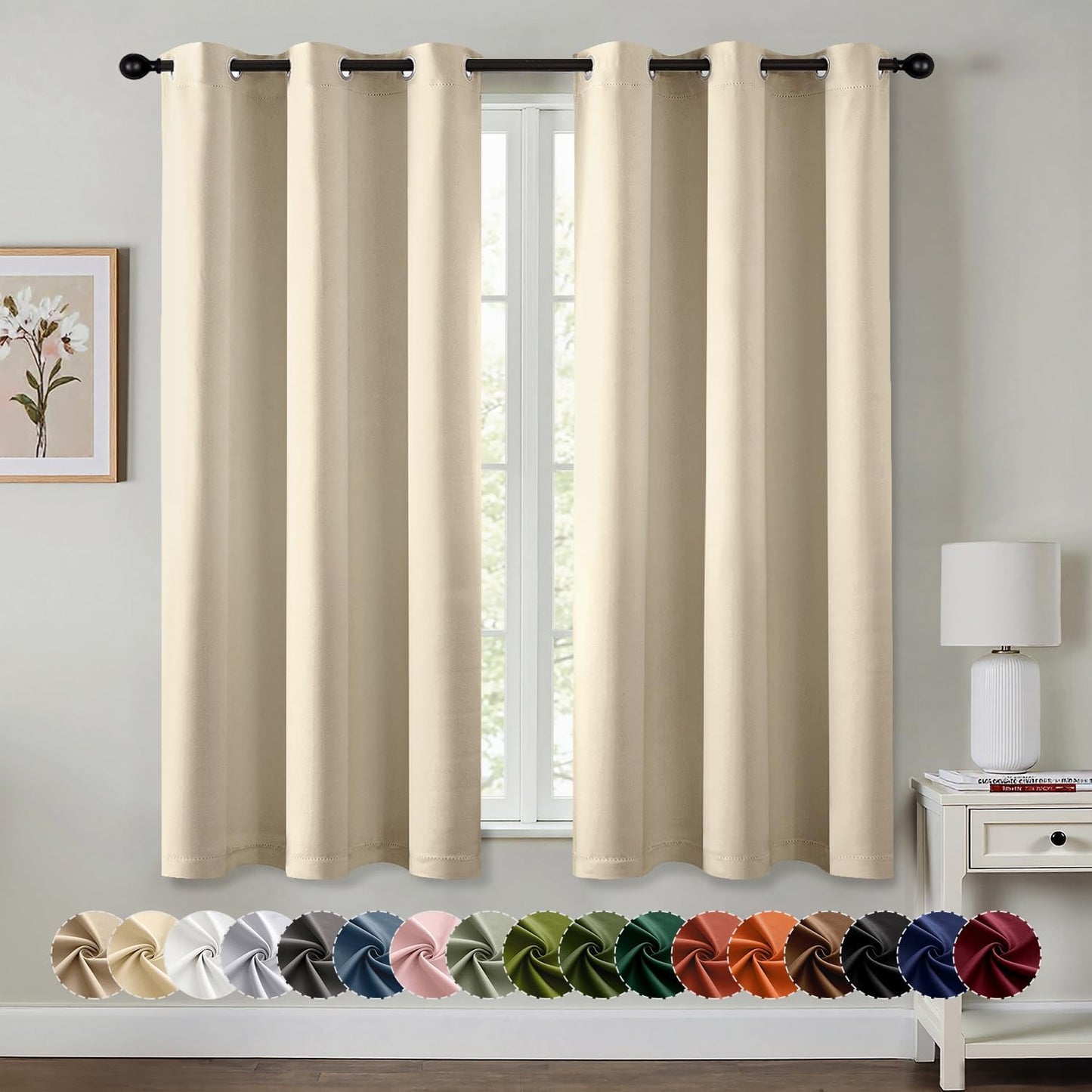 MIULEE Blackout Curtains for Bedroom Living Room 2 Panels, Thermal Insulated Room Darkening Drapes Grommet Noise Reducing Light Blocking Window Treatments 63 Inches Long 40x63 Inch Black - Colors B