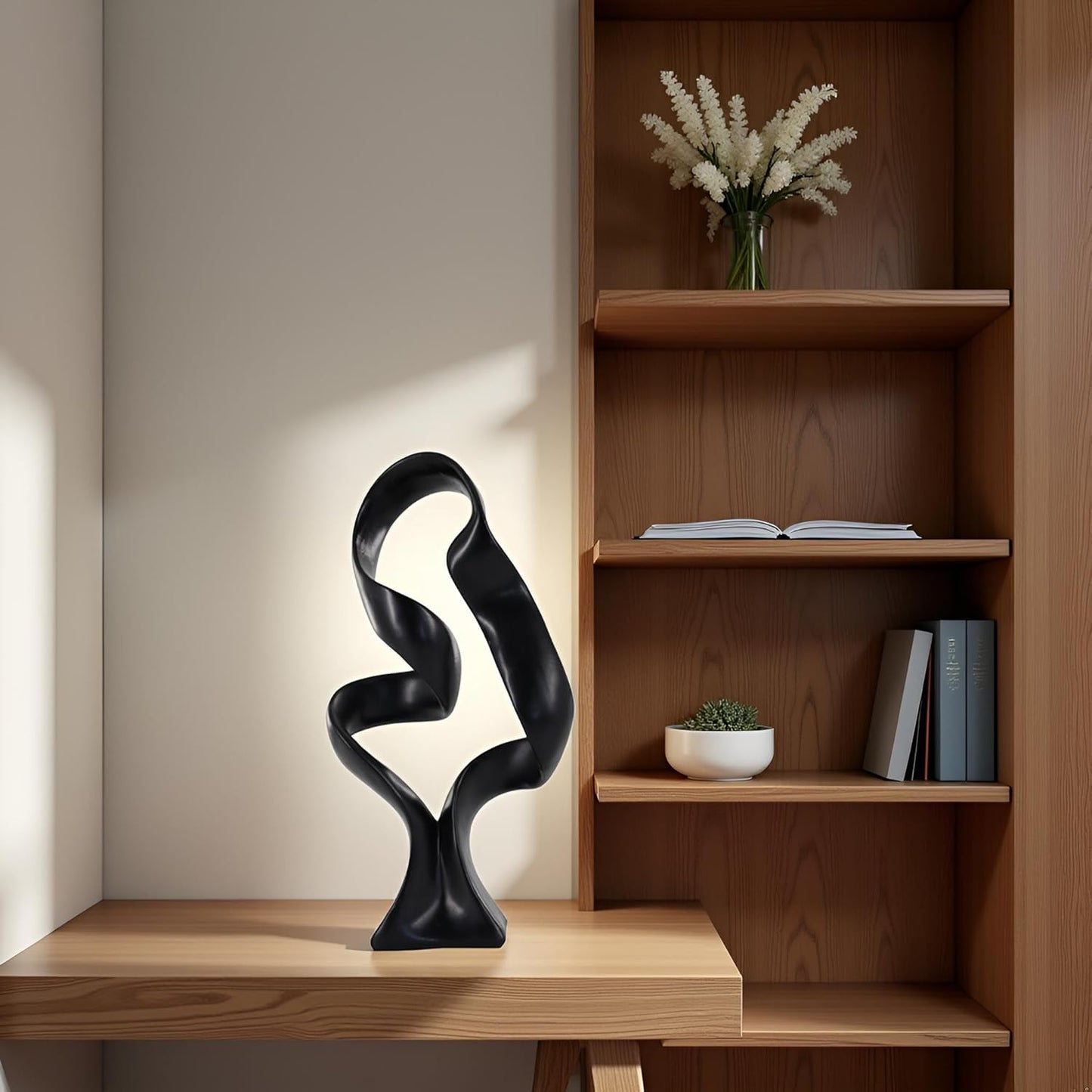10" Modern Abstract Ribbon Decorative Sculpture, Knot Sculptures,Home Decor,Coffee Table Statues,Dining Living Room Desk Decor（White）