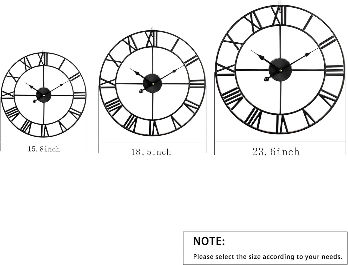 LEIKE 16" Large Wall Clocks Battery Operated, Round Modern Silent Non-Ticking Black Metal Wall Clock for Living Room Decor, Bedroom Kitchen (40cm Diameter, Black Roman Number)