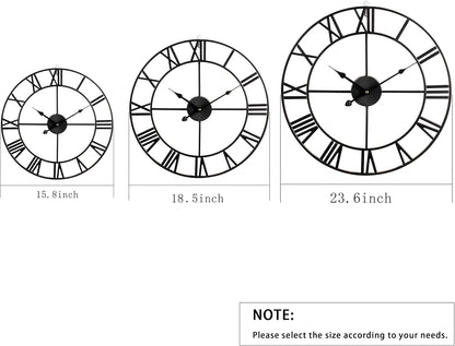 LEIKE 16" Large Wall Clocks Battery Operated, Round Modern Silent Non-Ticking Black Metal Wall Clock for Living Room Decor, Bedroom Kitchen (40cm Diameter, Black Roman Number)
