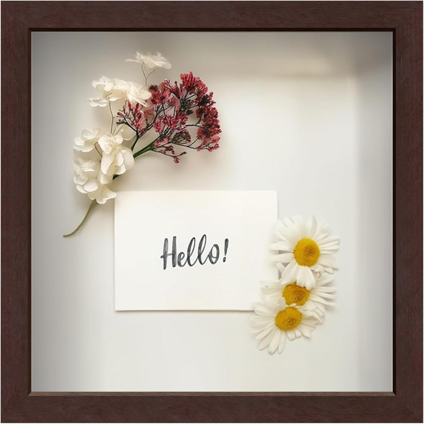 FrameWorks 11” x 14” Dark Oak Wooden Shadow Box Frame – Display Case with Soft Felt Back, Memory Box with Tempered Glass, Display Box with Elegant White Ball Push Pins, Wooden Flower Box