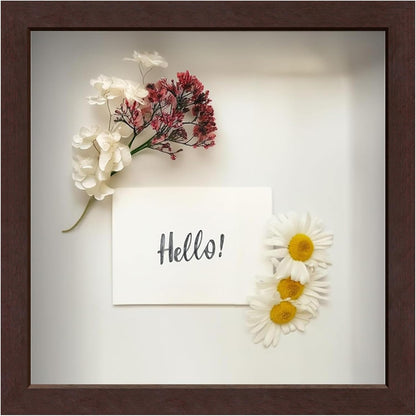 FrameWorks 11” x 14” Dark Oak Wooden Shadow Box Frame – Display Case with Soft Felt Back, Memory Box with Tempered Glass, Display Box with Elegant White Ball Push Pins, Wooden Flower Box
