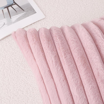 Pallene Faux Fur Plush Throw Pillow Covers 18x18 Set of 2, Luxury Soft Fluffy Striped Decorative Pillow Covers for Sofa, Couch, Living Room, Cream White