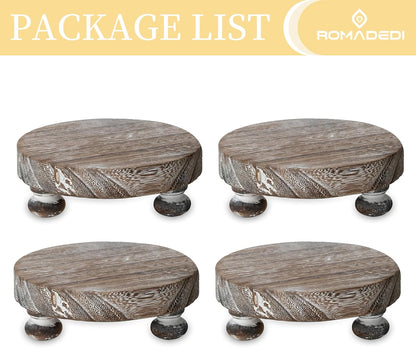 Romadedi Farmhouse Wood Riser for Display- 2 pcs Rustic Decor Mini Wooden Pedestal Decorative Round Tray for Home Table Bathroom Counter Shelf Kitchen, Brown