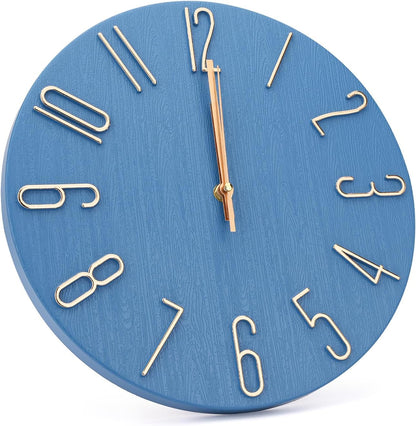 Wall Clock 12 Inch Silent Non-Ticking Imitation Wood Indoor Clock Round White Decor Clock Modern 3D Figures Quartz Wall Clocks for Home, Hotel, Office, School, Bedroom, Living Room, Kitchen