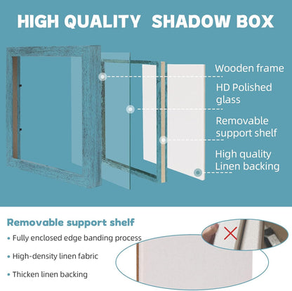 Muzilife 8x8 Shadow Box Picture Frame with Linen Board - Deep Wood & Glass Display Case Ready to Hang Memory Box Baby Sports Memorabilia, Pins, Awards, Medals, Wedding, Tickets and Photos (Black)