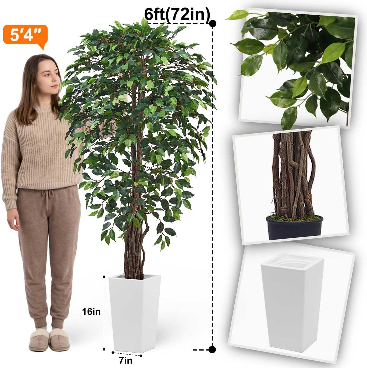 Aveyas 7ft Artificial Olive Tree for Home Decor, 7 Feet Large Faux Plant Fake Skinny Silk Trees with Pot for Indoor Outdoor House Living Room Office (7 ft Tall Including Raised Pot)